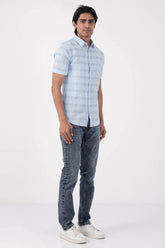 Men Short Sleeve Shirt (Blue Check)